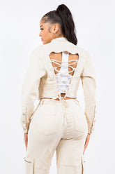 American Bazi Laced Back Cropped Jacket - Trendy and Versatile Fashion